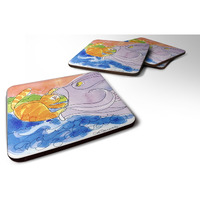"Caroline's Treasures 6103FC Cat and the Big Fish Foam Coasters (Set of 4), 3.5"" H x 3.5"" W, Multicolor"