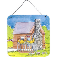 "Caroline's Treasures Cat Love at the Log Cabin Aluminum Metal Wall or Door Hanging Prints, 6 x 6"", Multicolor"