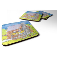 "Caroline's Treasures 6104FC Cat Love at the Log Cabin Foam Coasters (Set of 4), 3.5"" H x 3.5"" W, Multicolor"