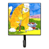 "Caroline's Treasures 6105SH4 Big Cat Golfing with A Fishing Pole Leash Holder or Key Hook, Small, Multicolor"