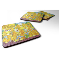 "Caroline's Treasures 6106FC Orange Tabby Fishing Cats Foam Coasters (Set of 4), 3.5"" H x 3.5"" W, Multicolor"