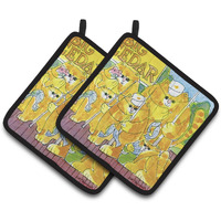 "Caroline's Treasures Orange Tabby Fishing Cats Pair of Pot Holders 6106PTHD, 7.5HX7.5W, Multicolor"