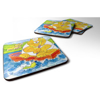 "Caroline's Treasures 6107FC Big Orange Cat Fishing Foam Coasters (Set of 4), 3.5"" H x 3.5"" W, Multicolor"