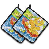 "Caroline's Treasures Big Orange Cat Fishing Pair of Pot Holders 6107PTHD, 7.5HX7.5W, Multicolor"