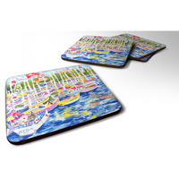 "Caroline's Treasures 6117FC Bunch of Boats at Harbour Foam Coasters (Set of 4), 3.5"" H x 3.5"" W, Multicolor"