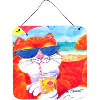 "Caroline's Treasures Cool Cat with Sunglasses at the Beach Wall or Door Hanging Prints, 6 x 6"", Multicolor"