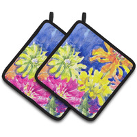 "Caroline's Treasures Flower Pair of Pot Holders 6122PTHD, 7.5HX7.5W, Multicolor"