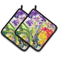 "Caroline's Treasures Flower Pair of Pot Holders 6127PTHD, 7.5HX7.5W, Multicolor"
