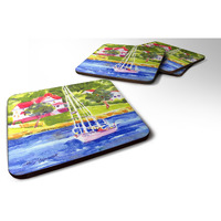 "Caroline's Treasures 6129FC Sailboat on the Lake Foam Coasters (Set of 4), 3.5"" H x 3.5"" W, Multicolor"