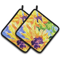 "Caroline's Treasures Flower - Sunflower Pair of Pot Holders 6132PTHD, 7.5HX7.5W, Multicolor"