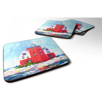 "Caroline's Treasures 6137FC Lighthouse on the Rocks Harbour Foam Coasters (Set of 4), 3.5"" H x 3.5"" W, Multicolor"
