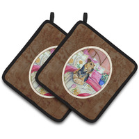 "Caroline's Treasures Airedale Waiting On Mom Pair of Pot Holders 7006PTHD, 7.5HX7.5W, Multicolor"