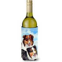 Australian Shepherd What a pair Wine Bottle Beverage Insulator Beverage Insulator Hugger
