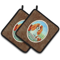"Caroline's Treasures Cavalier Spaniel Momma's Love Pair of Pot Holders 7019PTHD, 7.5HX7.5W, Multicolor"