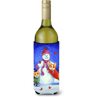 Snowman with Corgi Wine Bottle Beverage Insulator Beverage Insulator Hugger