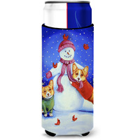 Snowman with Corgi Ultra Beverage Insulators for slim cans 7048MUK