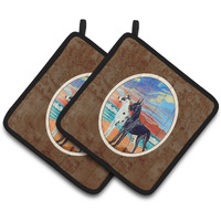 "Caroline's Treasures At Sunset Great Dane Harlequin & black Pair of Pot Holders 7051PTHD, 7.5HX7.5W, Multicolor"
