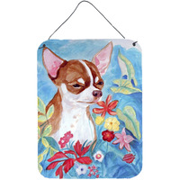 "Caroline's Treasures Chihuahua in Flowers Aluminium Metal Wall or Door Hanging Prints, 16"" x 12"", Multicolor"