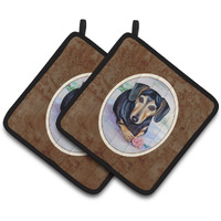 "Caroline's Treasures black & Cream Dachshund Pair of Pot Holders 7076PTHD, 7.5HX7.5W, Multicolor"
