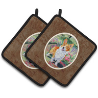 "Caroline's Treasures Pembroke Corgi Springtime Pair of Pot Holders 7077PTHD, 7.5HX7.5W, Multicolor"
