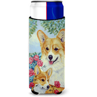Corgi Momma loves Roses Ultra Beverage Insulators for slim cans 7084MUK