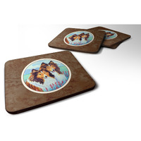 "Caroline's Treasures 7086FC Sable Shelties Double Trouble Foam Coasters (Set of 4), 3.5"", Multicolor"