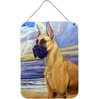 "Caroline's Treasures Fawn Great Dane at the Beach Aluminium Metal Wall or Door Hanging Prints, 16"" x 12"", Multicolor"