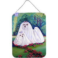 "Caroline's Treasures Maltese and Puppy Garden Beauties Aluminium Metal Wall or Door Hanging Prints, 16"" x 12"", Multicolor"