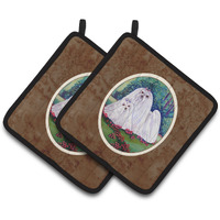 "Caroline's Treasures Maltese Momma & Puppy Pair of Pot Holders 7104PTHD, 7.5HX7.5W, Multicolor"