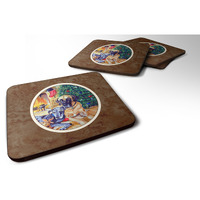 "Caroline's Treasures 7111FC Fawn And Blue Great Dane Waiting On Christmas Foam Coasters (Set of 4), 3.5"", Multicolor"