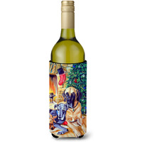 Fawn and Blue Great Dane waiting on Christmas Wine Bottle Beverage Insulator Beverage Insulator Hugger