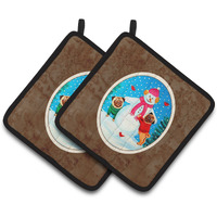 "Caroline's Treasures Snowman with Pug Winter Snowman Pair of Pot Holders 7115PTHD, 7.5HX7.5W, Multicolor"