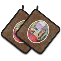 "Caroline's Treasures French Bulldog & Lady Pair of Pot Holders 7128PTHD, 7.5HX7.5W, Multicolor"