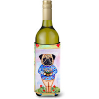 Pug Valentine's Hearts Wine Bottle Beverage Insulator Beverage Insulator Hugger