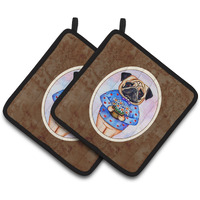 "Caroline's Treasures Pug Valentine's Hearts Pair of Pot Holders 7132PTHD, 7.5HX7.5W, Multicolor"