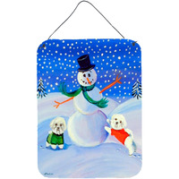 "Caroline's Treasures Snowman with a Bichon Frise Aluminium Metal Wall or Door Hanging Prints, 16"" x 12"", Multicolor"