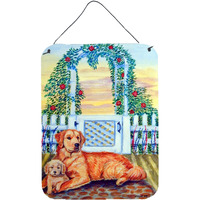 "Caroline's Treasures Golden Retriever with Puppy at the Gate Metal Wall or Door Hanging Prints, 16"" x 12"", Multicolor"