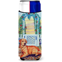 Golden Retriever and puppy at the fence Ultra Beverage Insulators for slim cans 7148MUK