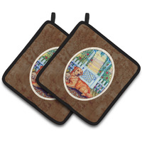 "Caroline's Treasures Golden Retriever & Puppy At The Fence Pair of Pot Holders 7148PTHD, 7.5HX7.5W, Multicolor"