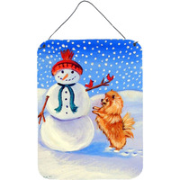 "Caroline's Treasures Snowman with Pomeranian Aluminium Metal Wall or Door Hanging Prints, 16"" x 12"", Multicolor"