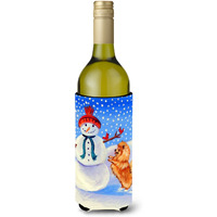 Snowman with Pomeranian Winter Snowman Wine Bottle Beverage Insulator Beverage Insulator Hugger