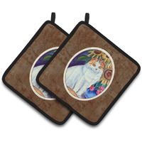 "Caroline's Treasures Cat Pair of Pot Holders 7153PTHD, 7.5HX7.5W, Multicolor"