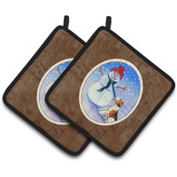 "Caroline's Treasures Snowman with Fox Terrier Pair of Pot Holders 7156PTHD, 7.5HX7.5W, Multicolor"