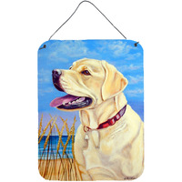 "Caroline's Treasures Yellow Labrador at The Beach Aluminium Metal Door Hanging Prints wall-decor, 16"" x 12"", Multicolor"