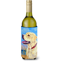 Yellow Labrador at the Beach Wine Bottle Beverage Insulator Beverage Insulator Hugger