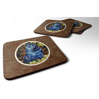 "Caroline's Treasures 7159FC Old Black Pug In Fall Leaves Foam Coasters (Set of 4), 3.5"", Multicolor"