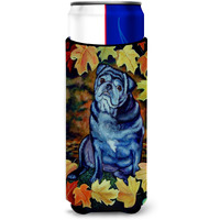 Old Black Pug in Fall Leaves Ultra Beverage Insulators for slim cans 7159MUK