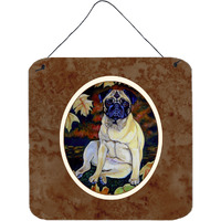 "Caroline's Treasures Fawn Pug in Fall Leaves Wall or Door Hanging Prints 7160DS66, 6HX6W, Multicolor"