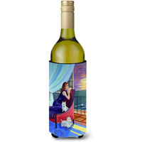 Lady with her Westie Wine Bottle Beverage Insulator Beverage Insulator Hugger