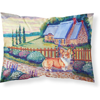 "Caroline's Treasures 7168PILLOWCASE Pembroke Corgi at The Cottage Moisture Wicking Fabric, Polyester Envelop closure type Pillow case, Standard (20 x 30 inches), Multicolor"